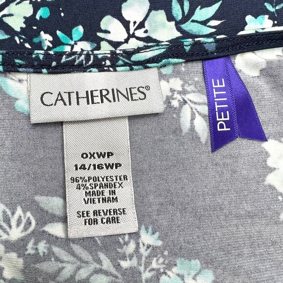 Catherine's Petite 14/16 Navy Floral Tiered Tunic Top V-Neck Stretch Jersey Knit - Picture 8 of 10
